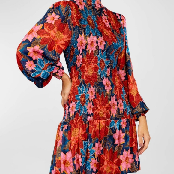 ⛔️SOLD⛔️ FARM RIO Garden Navy Blouson-Sleeve Mini Dress Size Med - Picture 1 of 5